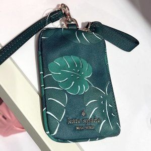 Kate Spade Chelsea Monstera Leaves Card Case Lanyard Green Multi